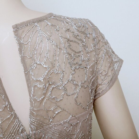 NWT JS Collections Formal A-Line Embroidered Sheer Evening Maxi Gown Tan Women 2 - Picture 10 of 16